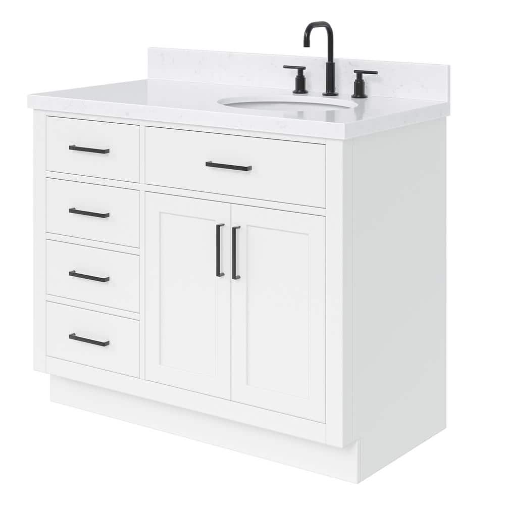 Hepburn 42" White Hardwood Freestanding Single Vanity with Quartz Top