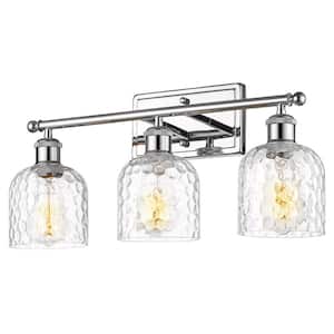 21 in. 3 Light Chrome Vanity Light with Hammered Glass Shade