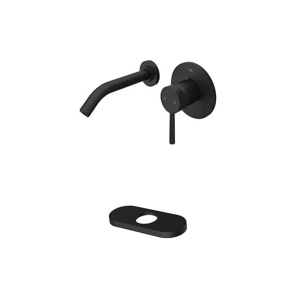 Olus Single Handle Wall Mount Bathroom Faucet and 5.5 in. Deck Plate in Matte Black Combo
