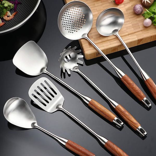 Stainless Steel Silver Finish Cooking Utensils Set Heat Resistant
