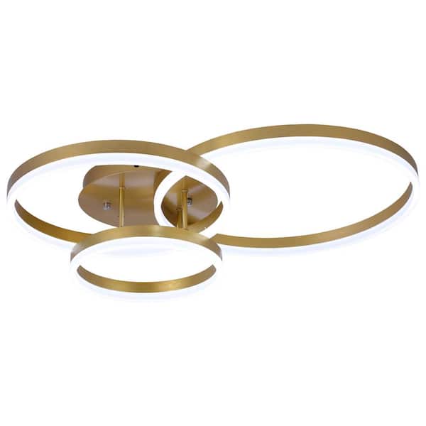 Maxax Carson 31.8 in. 3-Light Brushed Gold Circle Integrated LED Flush Mount Ceiling Light