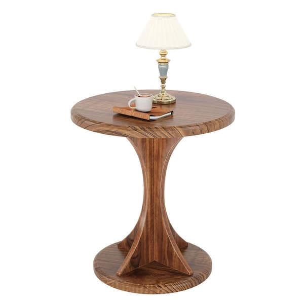 BYBLIGHT Kerlin 19.68 in. Brown Round Wood End Table with Cross Design Pedestal