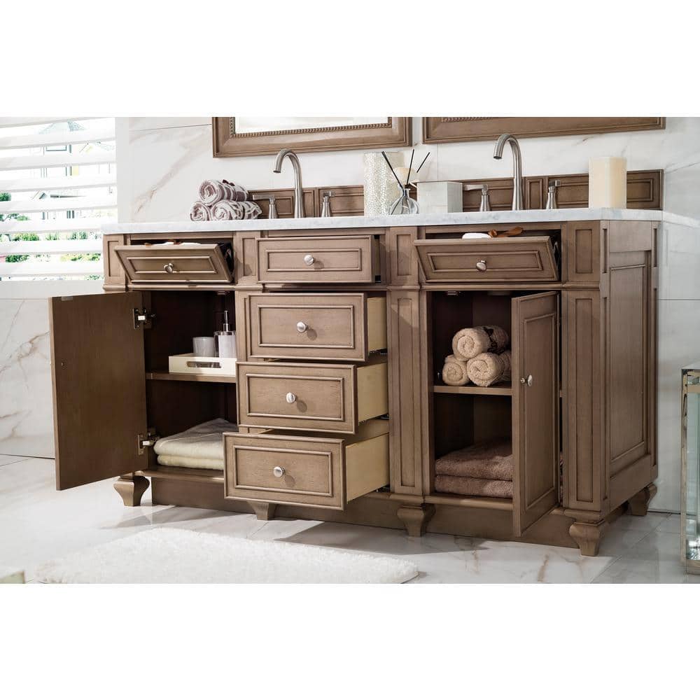 Bristol 60" Dark Wood Double Vanity with Arctic Fall Top