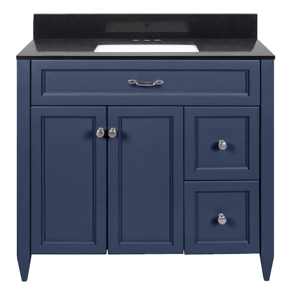 Ella Vail 37 in. W x 22 in. D x 36 in. H Bath Vanity in Navy Blue with Quartz Stone Galaxy Black Top with White Basin