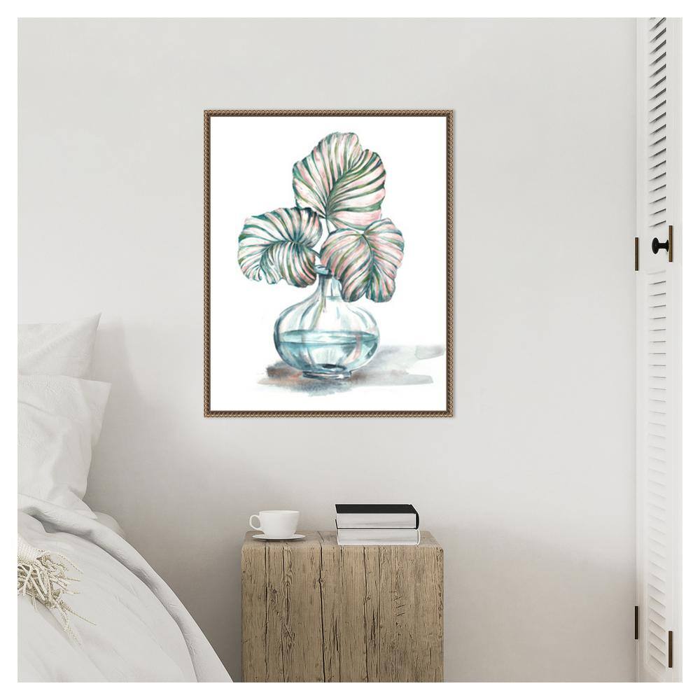 23"x28" Bronze Framed Canvas Print with Green Leaves