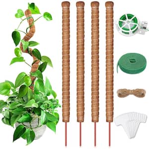 25 in. Bendable Plant Stakes Moss Pole for Plant Monstera with Twist Ties Plant Ties Labels Jute Rope (4-Pack)