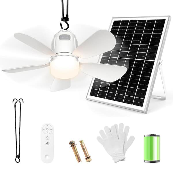 30W Solar Powered Ceiling Fan with Remote Control, Portable Outdoor Fan Light for Patios, Canopy, Shed, RV, Porch