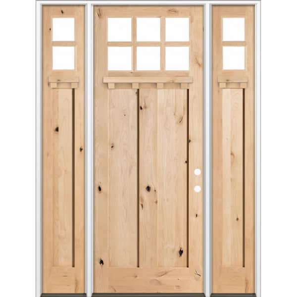 70 in. x 96 in. Knotty Alder Left-Hand/Inswing 6 Lite Beveled Clear Glass Unfinished Wood Prehung Front Door w/ DSL DS