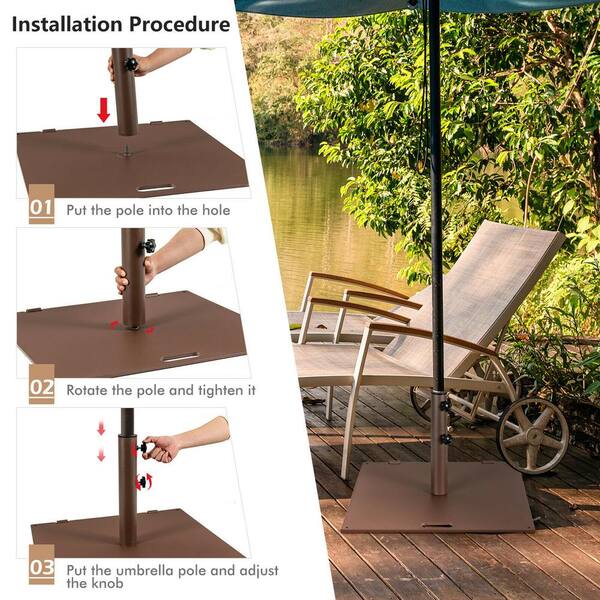 24 patio umbrella stand LIVIZA 24 in. Square Steel Patio Umbrella Base in Brown