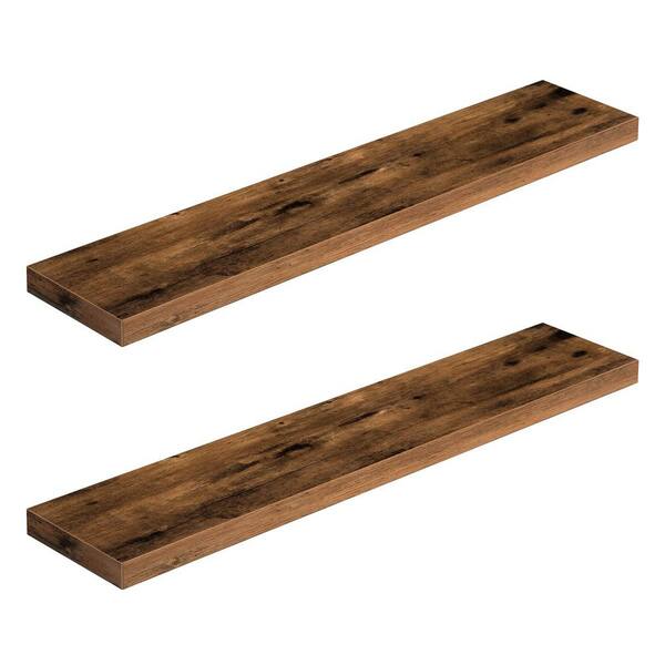 39.4 in. x 7.9 in. Floating Shelves Wall Mounted Shelf Set of 2 w/ Invisible Brackets Decorative Wall Shelf Rustic Brown