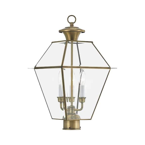 Livex Lighting Westover 3 Light Antique Brass Outdoor Post Top Lantern