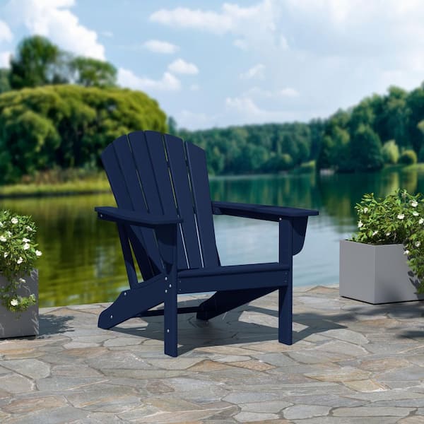 Mason Navy Blue Poly Plastic Outdoor Patio Classic Adirondack Chair, Fire Pit Chair