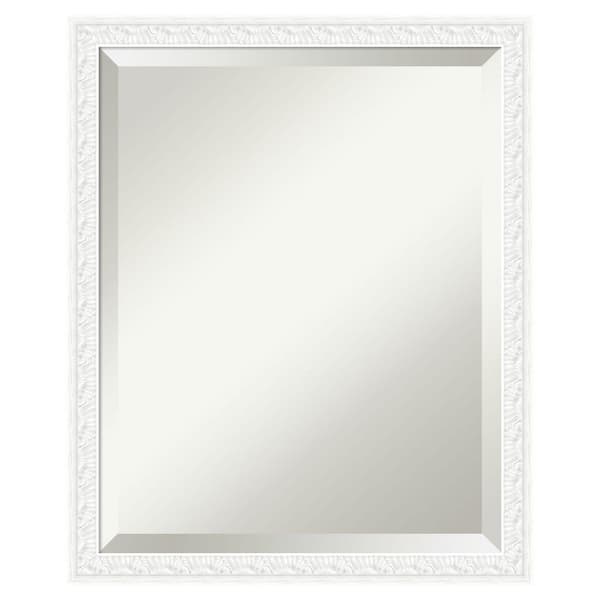 Bethany White 18 in. x 22 in. Beveled Traditional Rectangle Wood Framed Bathroom Wall Mirror