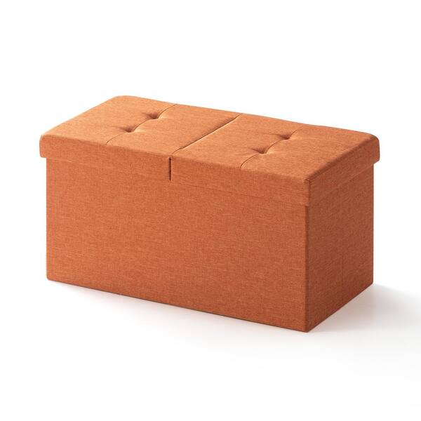 best price mattress 30 in. Amber Orange Smart Lift Top Button Tufted Fabric Collapsible Storage Ottoman
