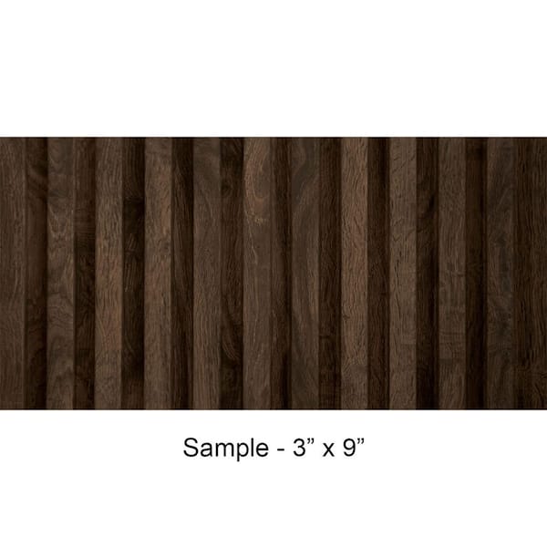 FROM PLAIN TO BEAUTIFUL IN HOURS Take Home Sample - Medium Slats 1/2 in. x 0.25 ft. x 0.75 ft. Walnut Brown Glue-Up Foam Wood Wall Panel (1-Piece/Pack)