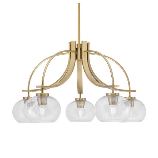 Unbranded Olympia 15.75 in. 5-Light New Age Brass Downlight Chandelier Clear Bubble Glass Shade