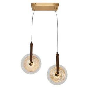 Irma 2-Light Integrated LED Plating Brass Chandelier with Clear and Brown Handmade Ripple Glass
