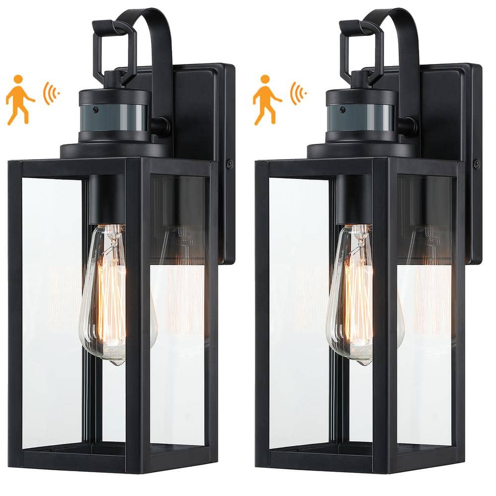 15 in. 1-Light Matte Black Motion Sensing Outdoor Wall Lantern Sconce Dusk to Dawn with Clear Glass(2-Pack) price history on PriceWatchPro