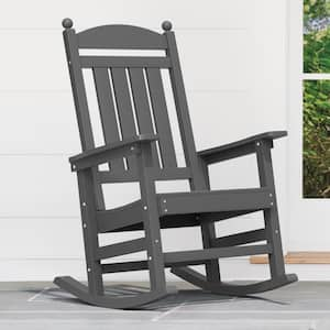 Oscar Classic Dark Gray Recycled Plastic PlyWood Weather-Resistant Adirondack Porch Rocker Patio Outdoor Rocking Chair