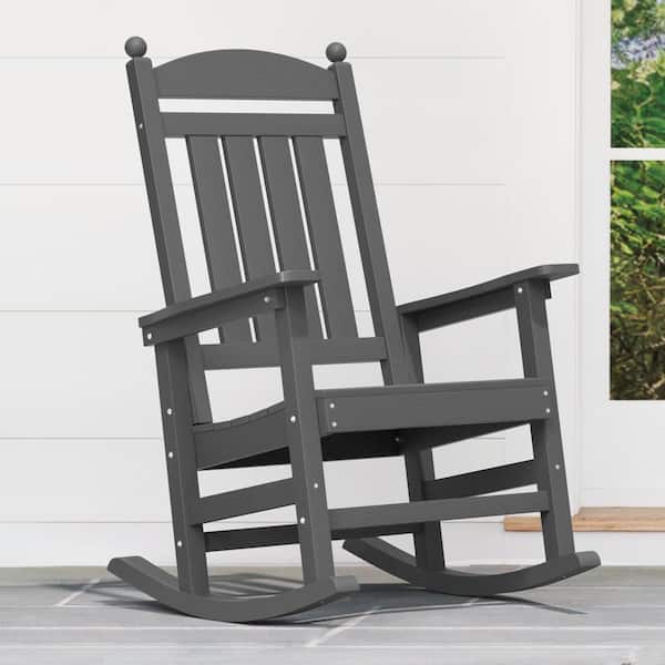 LUE BONA Oscar Classic Dark Gray Recycled Plastic PlyWood Weather-Resistant Adirondack Porch Rocker Patio Outdoor Rocking Chair