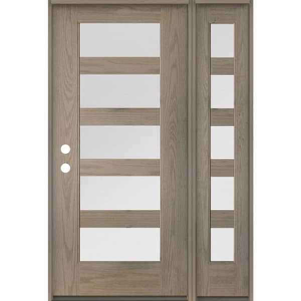Krosswood Doors Modern 50 in. x 80 in. 5-Lite Right-Hand/Inswing Satin Glass Oiled Leather Stain Fiberglass Prehung Front Door/RSL