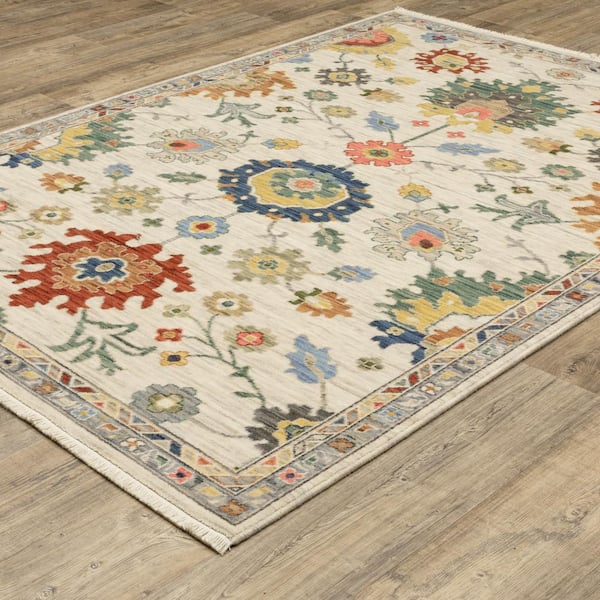 Lavista Ivory/Multi-Colored 8 ft. x 11 ft. Traditional Oriental Floral Wool/Nylon Blend Indoor Area Rug