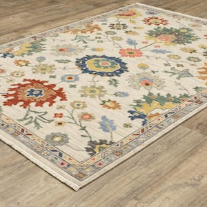 Lavista Ivory/Multi-Colored 10 ft. x 13 ft. Traditional Oriental Floral Wool/Nylon Blend Indoor Area Rug