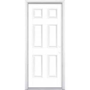 32 in. x 80 in. 6-Panel Ultra Pure White Left Hand Inswing Painted Smooth Fiberglass Prehung Front Door with Brickmold