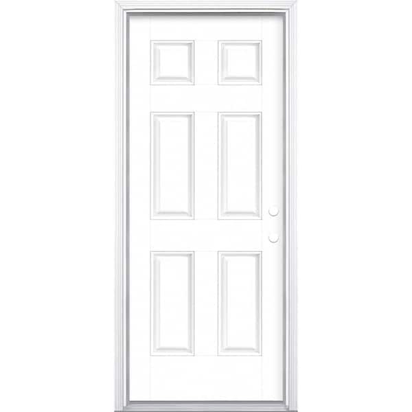 Masonite 32 in. x 80 in. 6-Panel Ultra Pure White Left Hand Inswing Painted Smooth Fiberglass Prehung Front Door with Brickmold