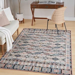 Washable Decor Ivory Multicolor 5 ft. x 7 ft. Distressed Contemporary Area Rug