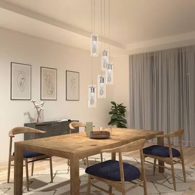 Essence 5-Light Chrome Modern Integrated LED Island Light Hanging Pendant Light Chandelier for Foyer and Living Room