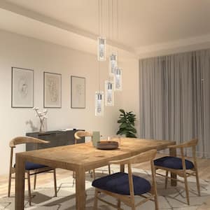 Essence 30-Watt 5 Light Chrome Modern Integrated LED Pendant Light Fixture for Dining Room or Kitchen