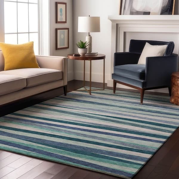 Mayfield Premium Machine Washable Abstract AMF997 Teal 9 ft. x 12 ft. Area Rug