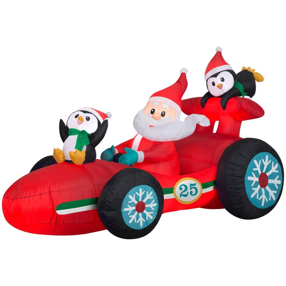 4 ft. Tall x 4 ft. W Christmas Inflatable Airblown-Santa in Racecar ...