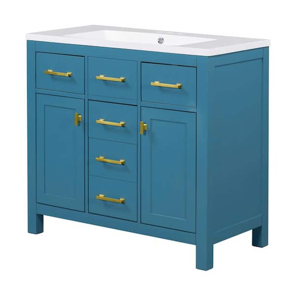 JimsMaison 36 in. W x 18 in. D x 34 in. H Single Sink Freestanding Bath Vanity in Blue with White Cultured Marble Top