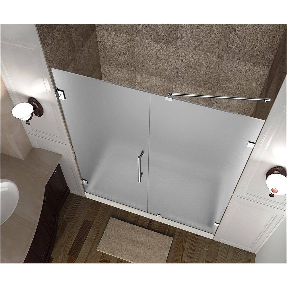 Nautis 44" Wide Frosted Tempered Glass Frameless Hinged Shower Door