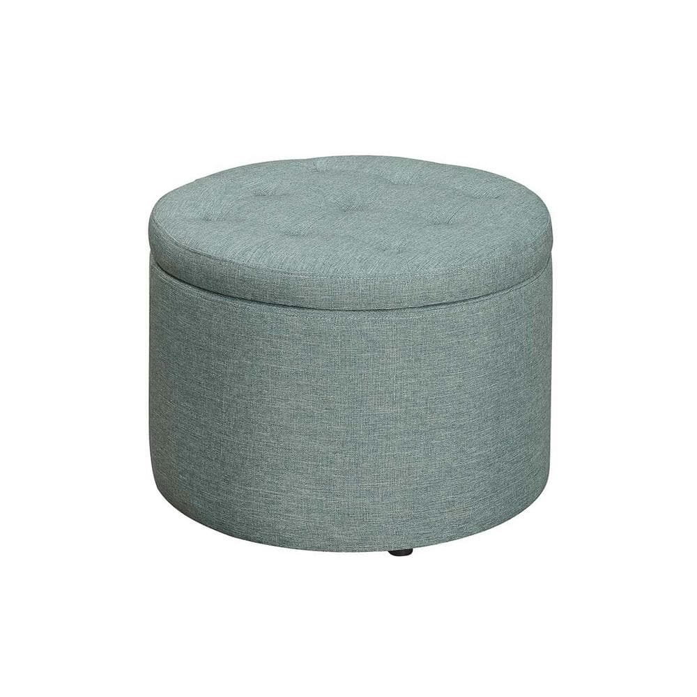 Tufted Round Green Faux Linen Shoe Ottoman with 12 Compartments