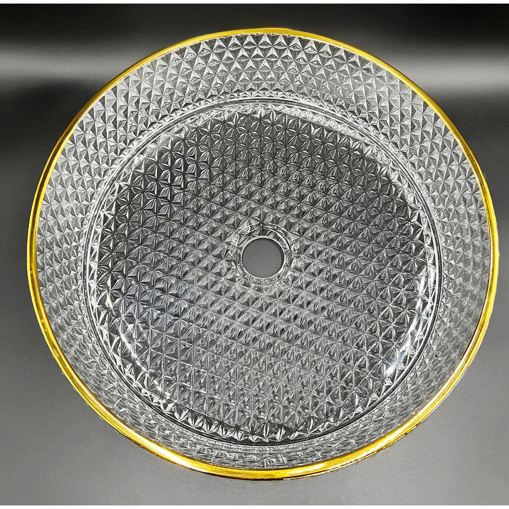 16" Clear and Gold Glass Circular Bathroom Vessel Sink