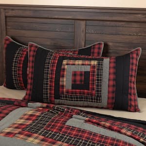 Cumberland Red Black Gray Rustic Patchwork Cotton King Sham