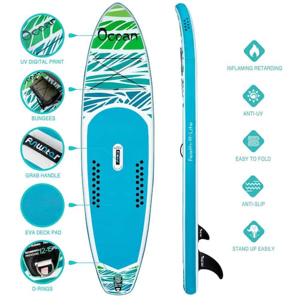 Afoxsos 125.99 in. L x 33.08 in. W x 5.91 in. H Blue/Green Inflatable Surfboard Paddleboard Surfing Board with iSUP Accessories