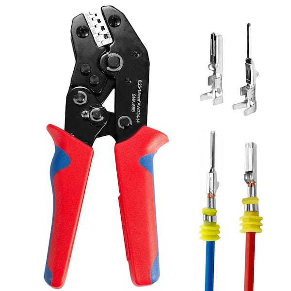 Ratchet Wire Crimping Tool with Non-Slip Handle and Release Lever for Open Barrel Terminal Connectors, 1 Piece