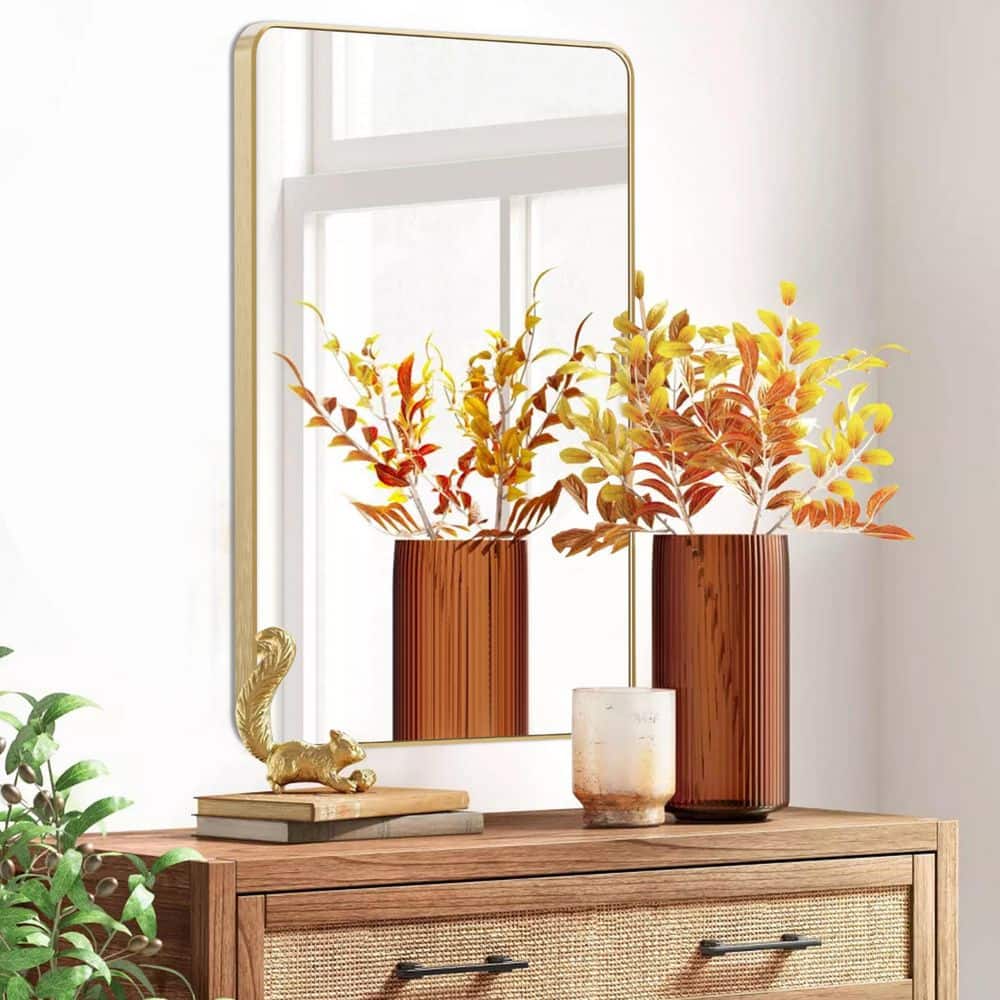 20 in. W x 30 in. H Gold Vanity Rectangle Wall Mirror Aluminum Alloy Frame Bathroom Mirror price history on PriceWatchPro