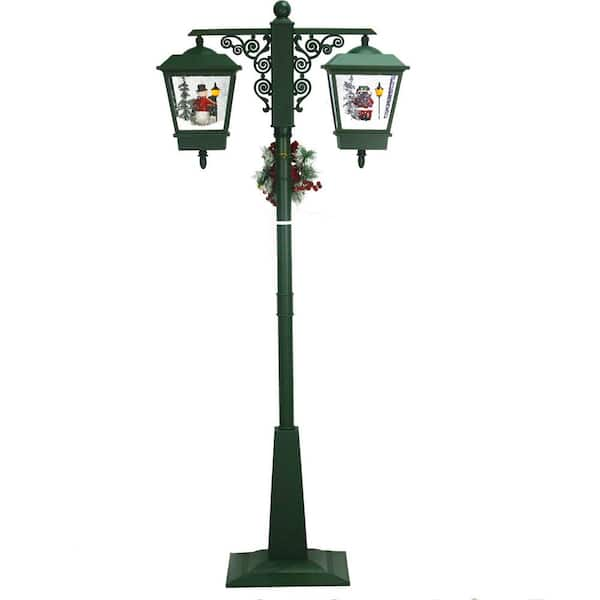 74 in. Christmas Double Street Lamp with Santa, Snowman and Music