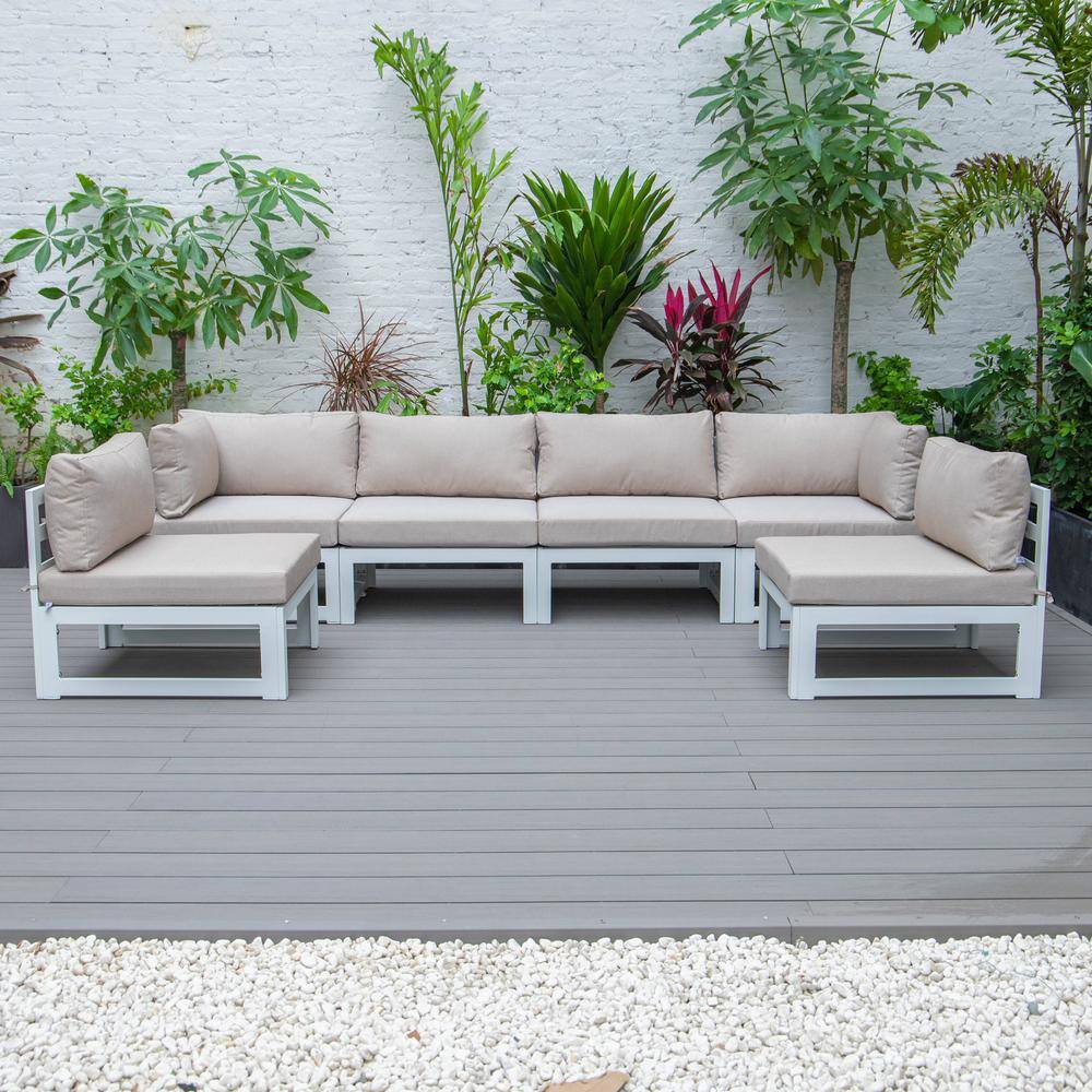 Leisuremod Chelsea White 6Piece Aluminum Outdoor Patio Sectional with