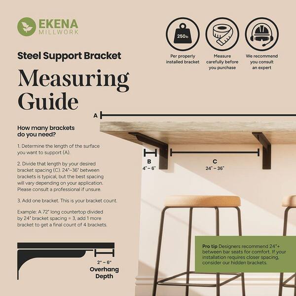 Ekena Millwork BKTM02X24X24TRCRS Steel Bracket – 2"W X 24"D X 24"H, Zinc-Plated For Countertops & Shelves