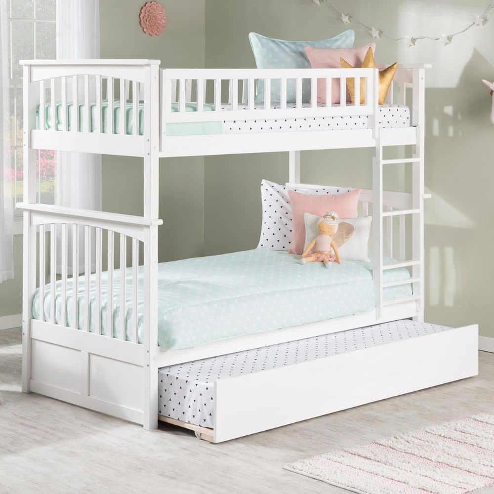 Columbia Bunk Bed Twin over Twin with Twin Size Urban Trundle Bed in White