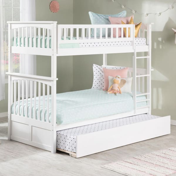 Columbia Bunk Bed Twin over Twin with Twin Size Urban Trundle Bed in White