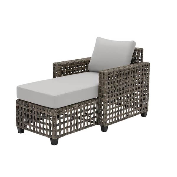 Hampton Bay Briar Ridge Brown Wicker Outdoor Patio Chaise Lounge with CushionGuard Stone Gray Cushions