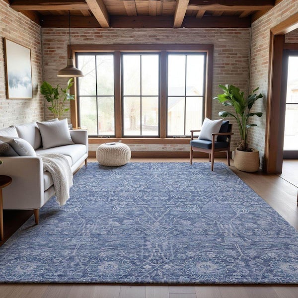 Mayfield Premium Machine Washable Abstract AMF1133 Denim 8 ft. x 10 ft. Area Rug