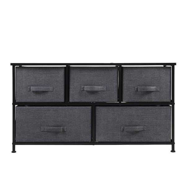 Unbranded Black China Cabinet with 5 Fabric Drawers and a Metal Frame
